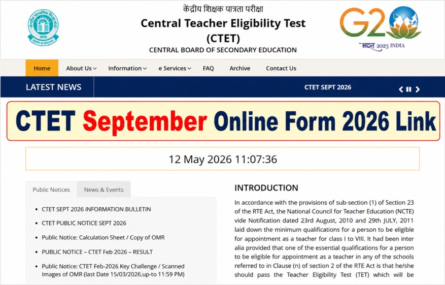 CTET Sep 2026 Online Form Link