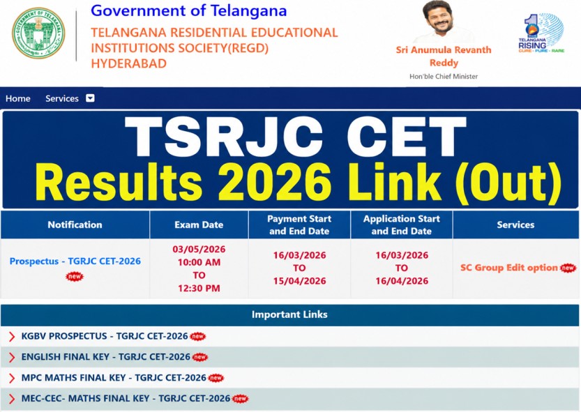 Manabadi TSRJC CET Results 2026 Link