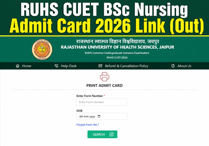 RUHS CUET BSc Nursing Admit Card 2026 Link