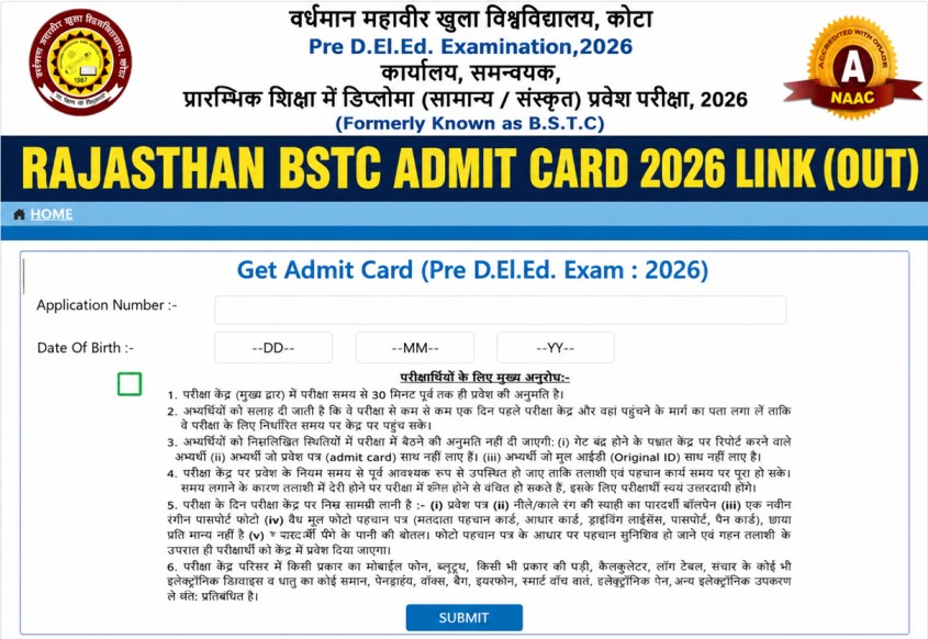 Rajasthan BSTC Admit Card 2026 Download Link